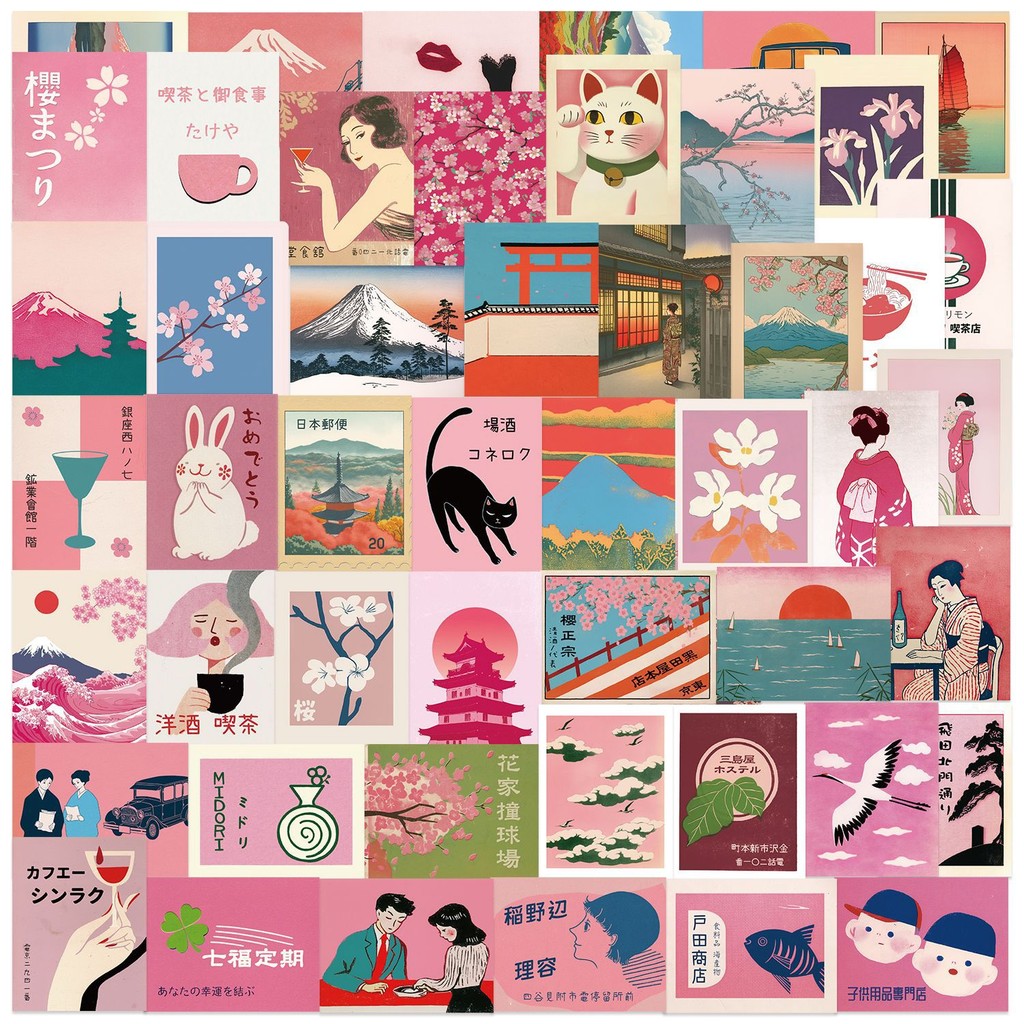 Vintage Fashion Magazine - 50PCS Vintage Pink Japanese Aesthetic Graffiti