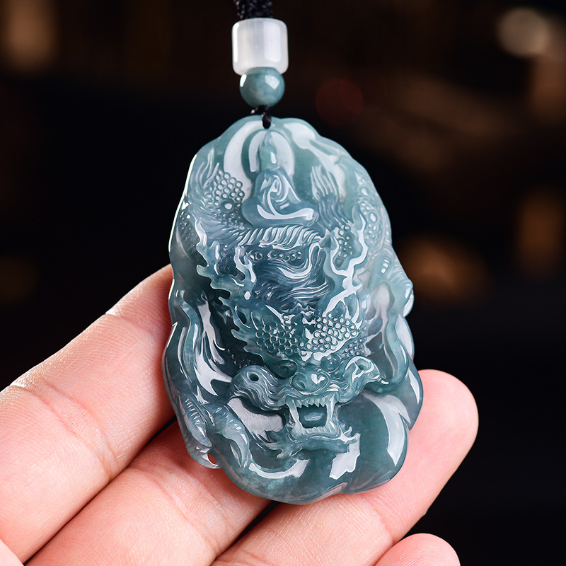 Vintage Fashion Jewelry - Natural Burmese Jadeite Dragon Pendant Necklace