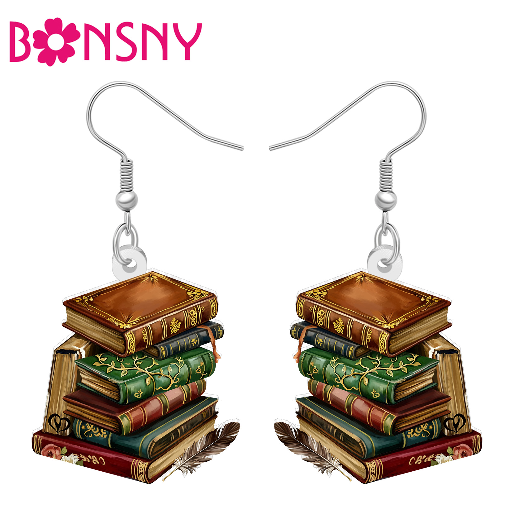 Vintage Fashion Books - BONSNY Acrylic Classical Books Stack Dangle