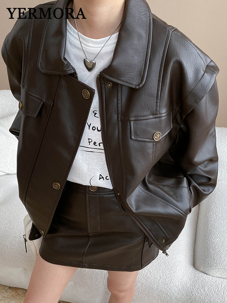 Vintage Fashion In 2025 - YERMORA Women Coffee PU Leather Vintage