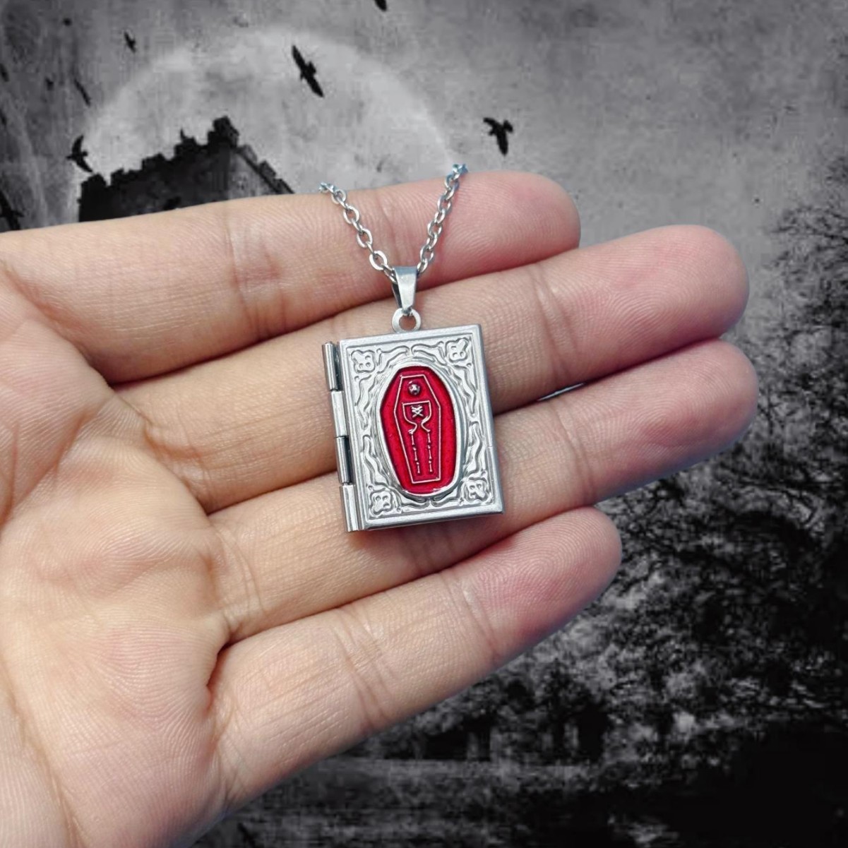 Vintage Fashion Books - Gothic Horror Coffin Book Necklace For