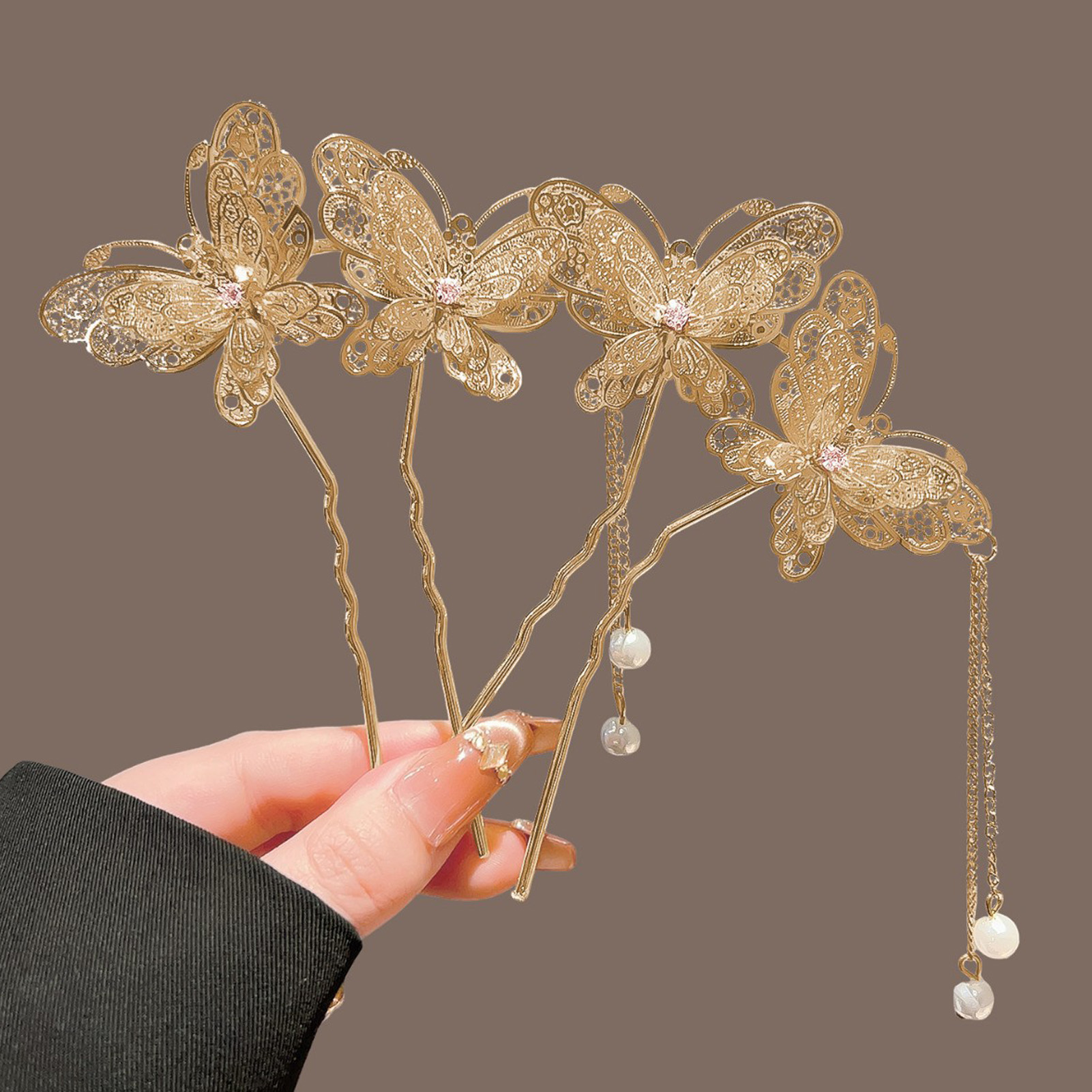 Vintage Fashion In Chinese - Neo Chinese Double Butterfly Tassel Hairpin