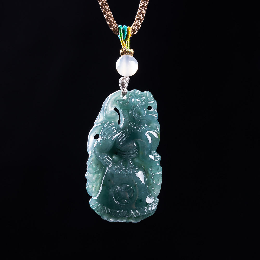 Vintage Fashion Necklace - Burmese Jadeite Pixiu Pendant Designer Gemstone