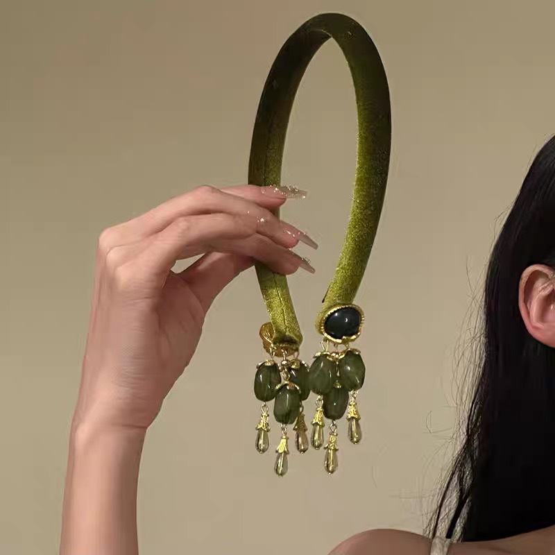 Vintage Fashion In Chinese - Vintage Fringe Headband Olive Green New