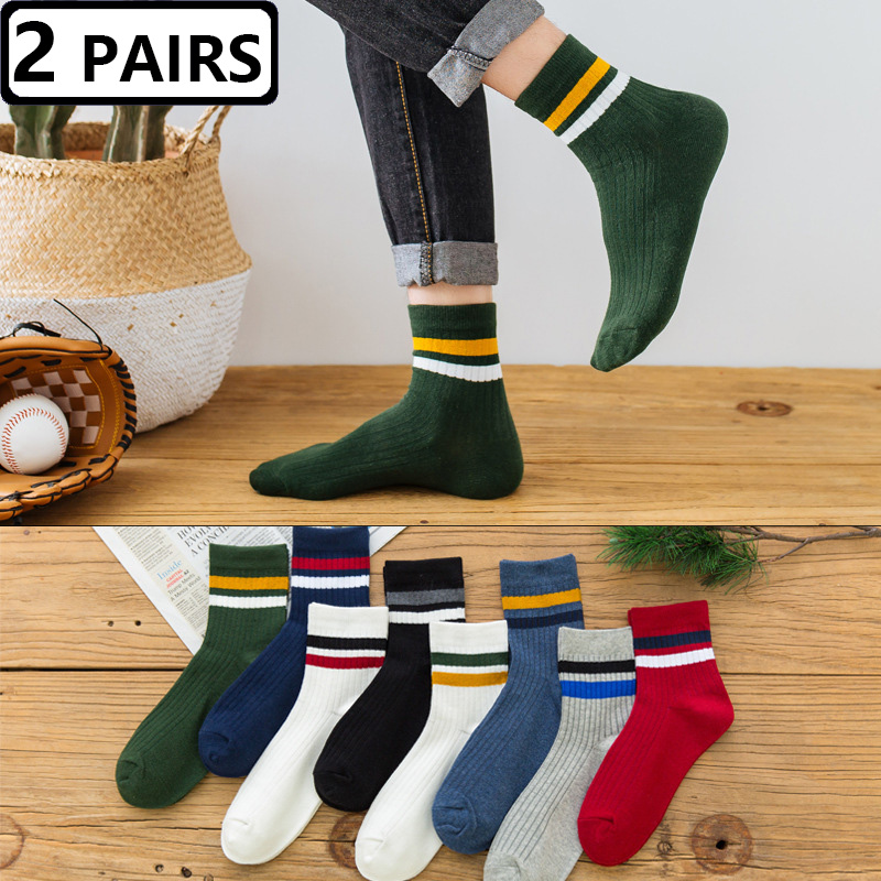 Vintage Fashion Eu - 2 Pairs Men's Socks Striped Cotton