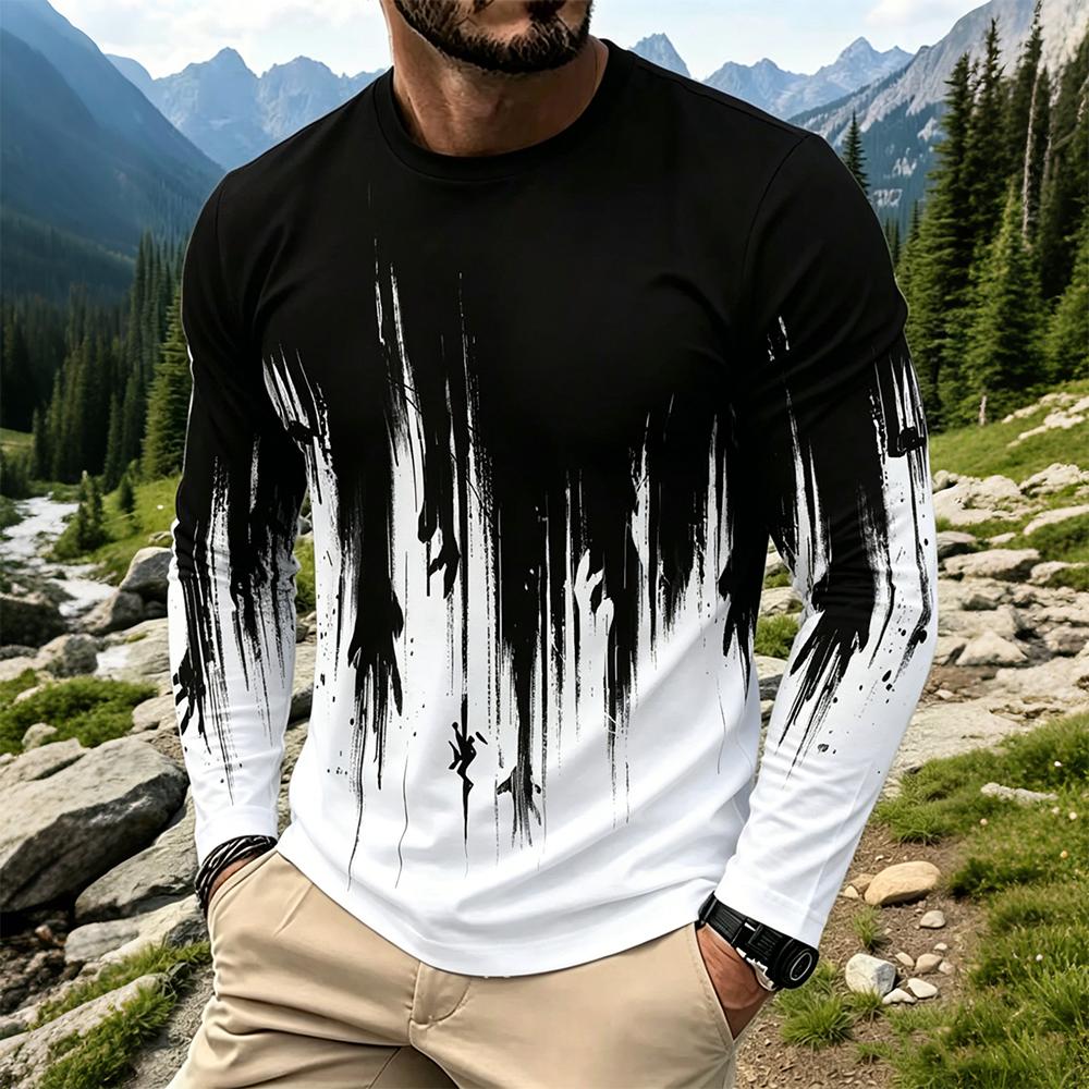 Vintage Fashion T Shirts - Men's Gradient Ink Splash Long Sleeve