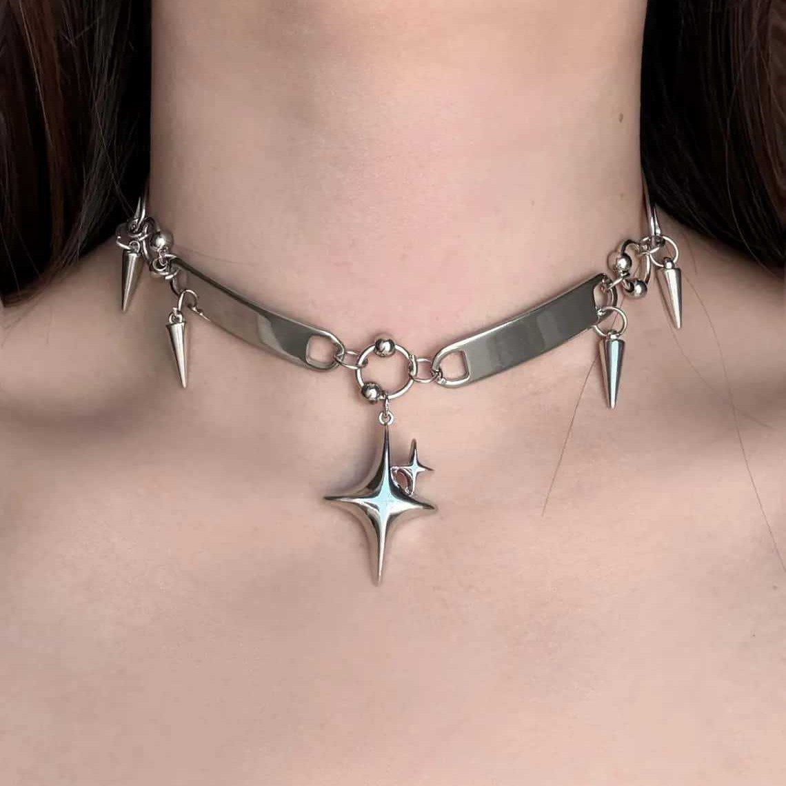 Punk Star Riveted Choker,Rock  - Vintage Fashion Necklace 评论和价格