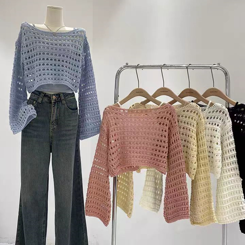 Long Sleeve Crochet Knit Top S - Crochet Top Boho 评论和价格