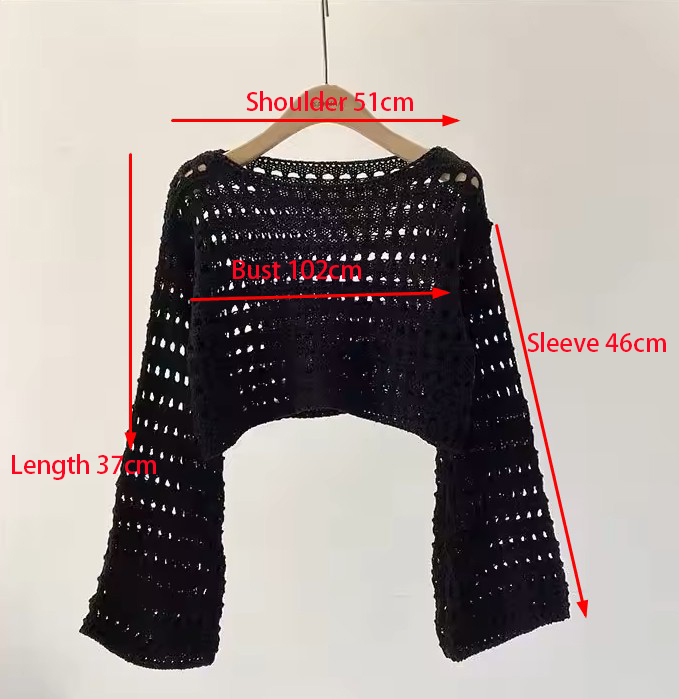 Long Sleeve Crochet Knit Top S - Crochet Top Boho 评论和价格