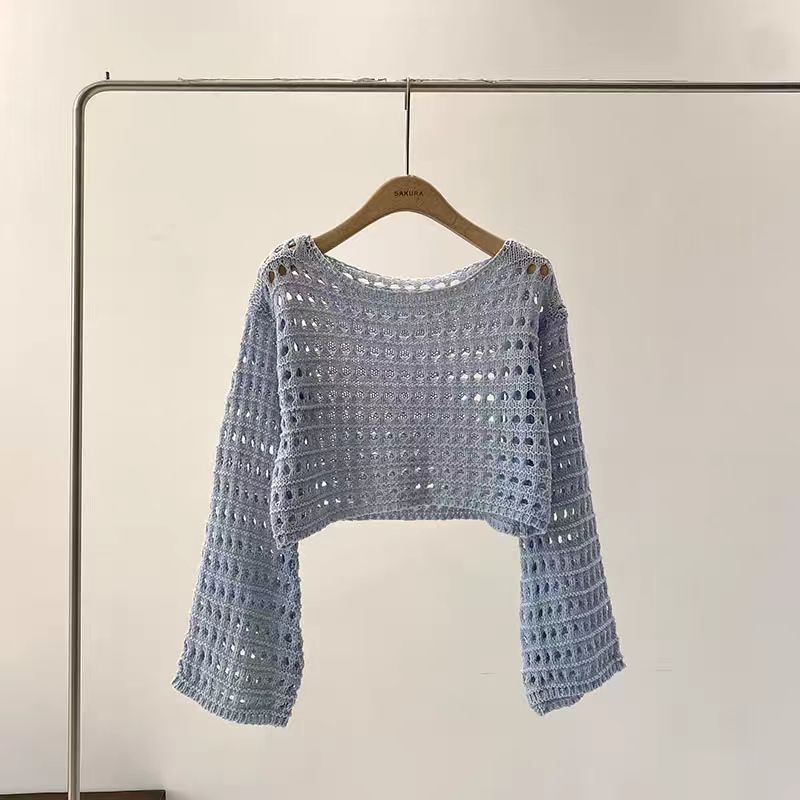 Long Sleeve Crochet Knit Top S - Crochet Top Boho 评论和价格