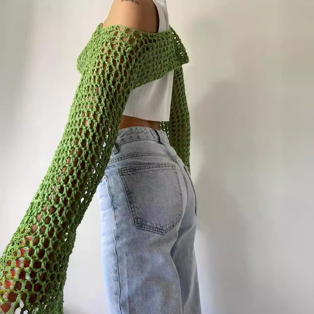 Long Sleeve Crochet Crop Top S - Crochet Top Boho 评论和价格