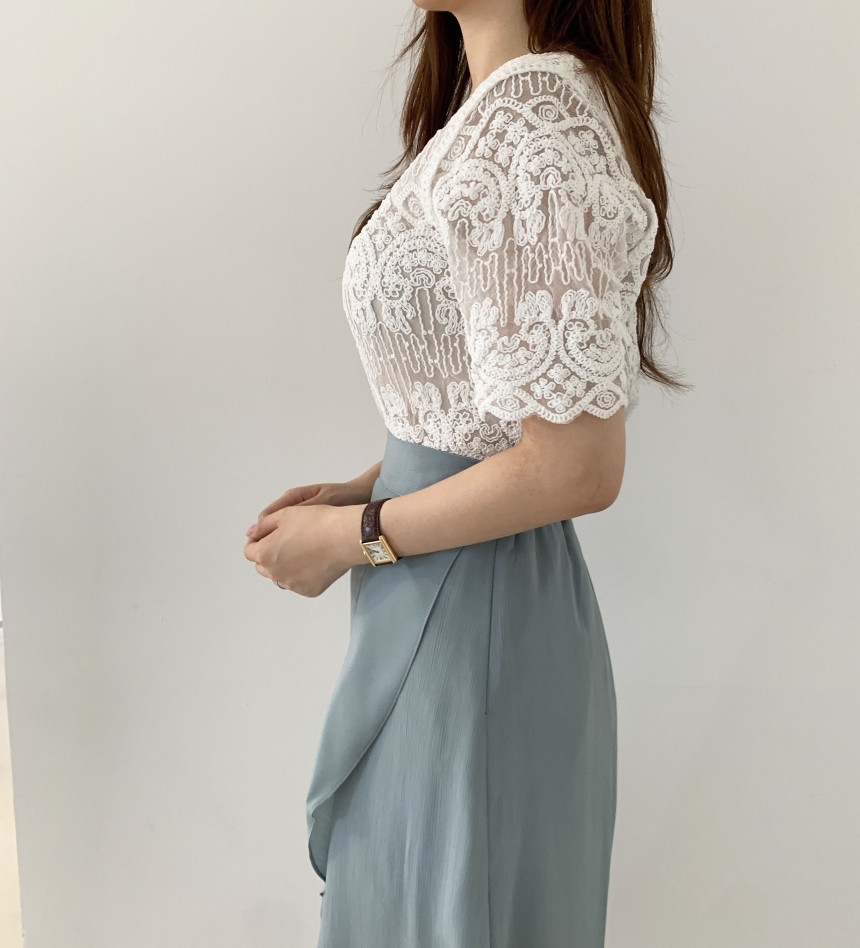 Sheer Embroidery Lace Blouse C - Crochet Top Boho 评论和价格