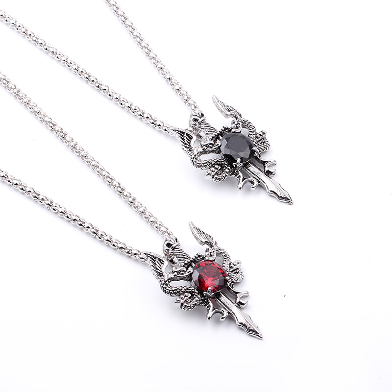 Double Dragon Black Gem Cross  - Vintage Fashion Necklace 评论和价格