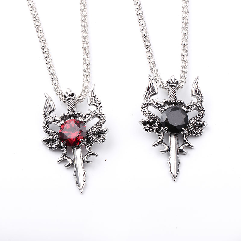 Double Dragon Black Gem Cross  - Vintage Fashion Necklace 评论和价格