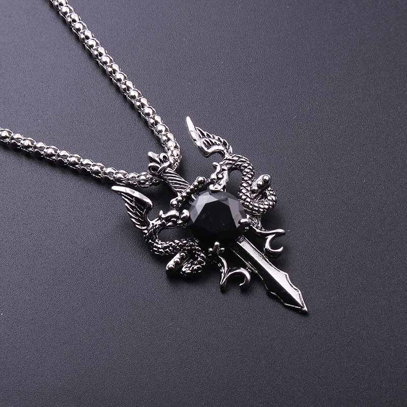 Double Dragon Black Gem Cross  - Vintage Fashion Necklace 评论和价格