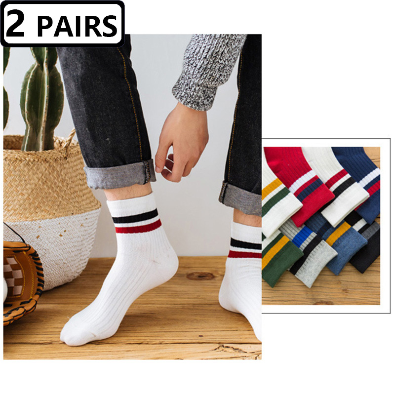 2 Pairs Men's Socks Striped Co - Vintage Fashion Eu 评论和价格