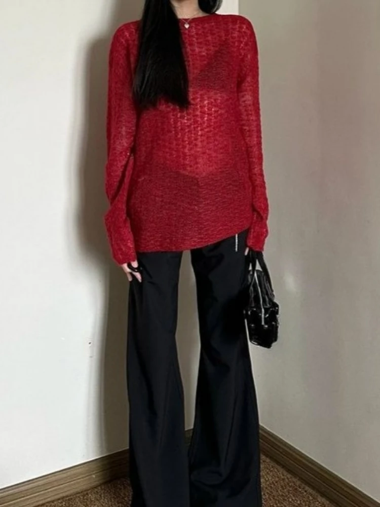 Y2K See-Through Knitted Women' - Vintage Fashion T Shirts 评论和价格