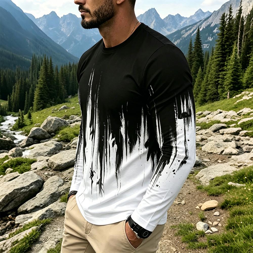 Men's Gradient Ink Splash Long - Vintage Fashion T Shirts 评论和价格