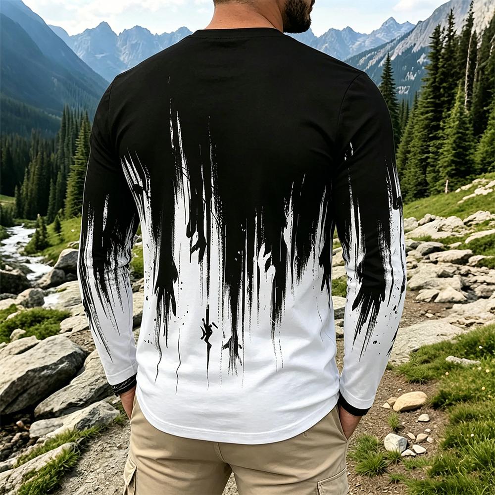 Men's Gradient Ink Splash Long - Vintage Fashion T Shirts 评论和价格