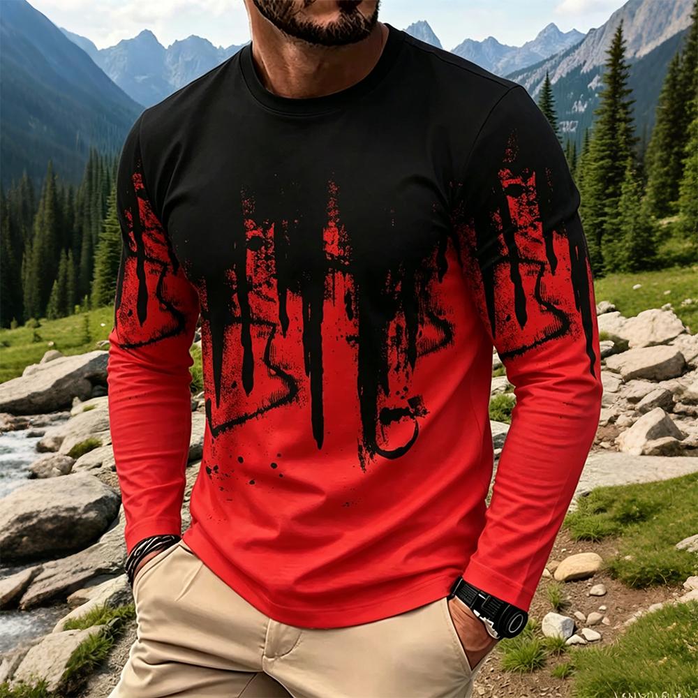 Men's Gradient Ink Splash Long - Vintage Fashion T Shirts 评论和价格